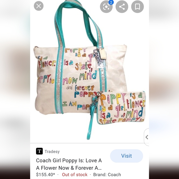 RARE 2pc "Coach Poppy is Glam" canvas/leather xl tote+wristlet + Macy's tags - Picture 11 of 16